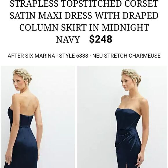 NWT After Six Corset Satin Maxi Dress  Draped Column Skirt Midnight Navy Size 8 - Picture 12 of 16